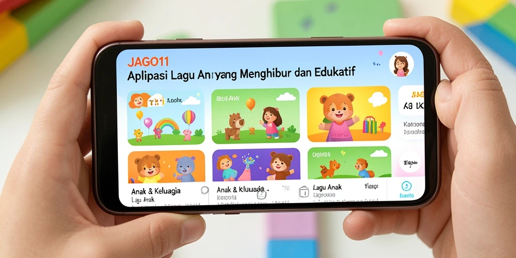 Antarmuka pengguna JAGO11 yang ceria dengan lagu anak-anak.