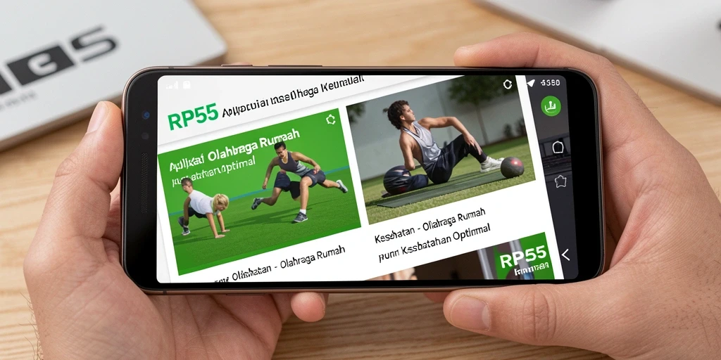 Screenshot antarmuka RP55 yang menampilkan latihan olahraga rumah.