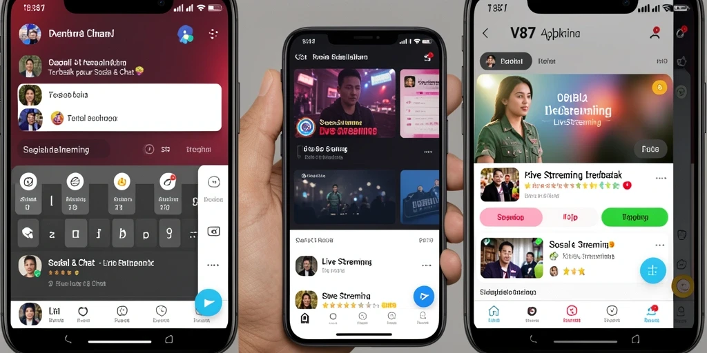 Tampilan antarmuka pengguna V87 saat melakukan Live Streaming.